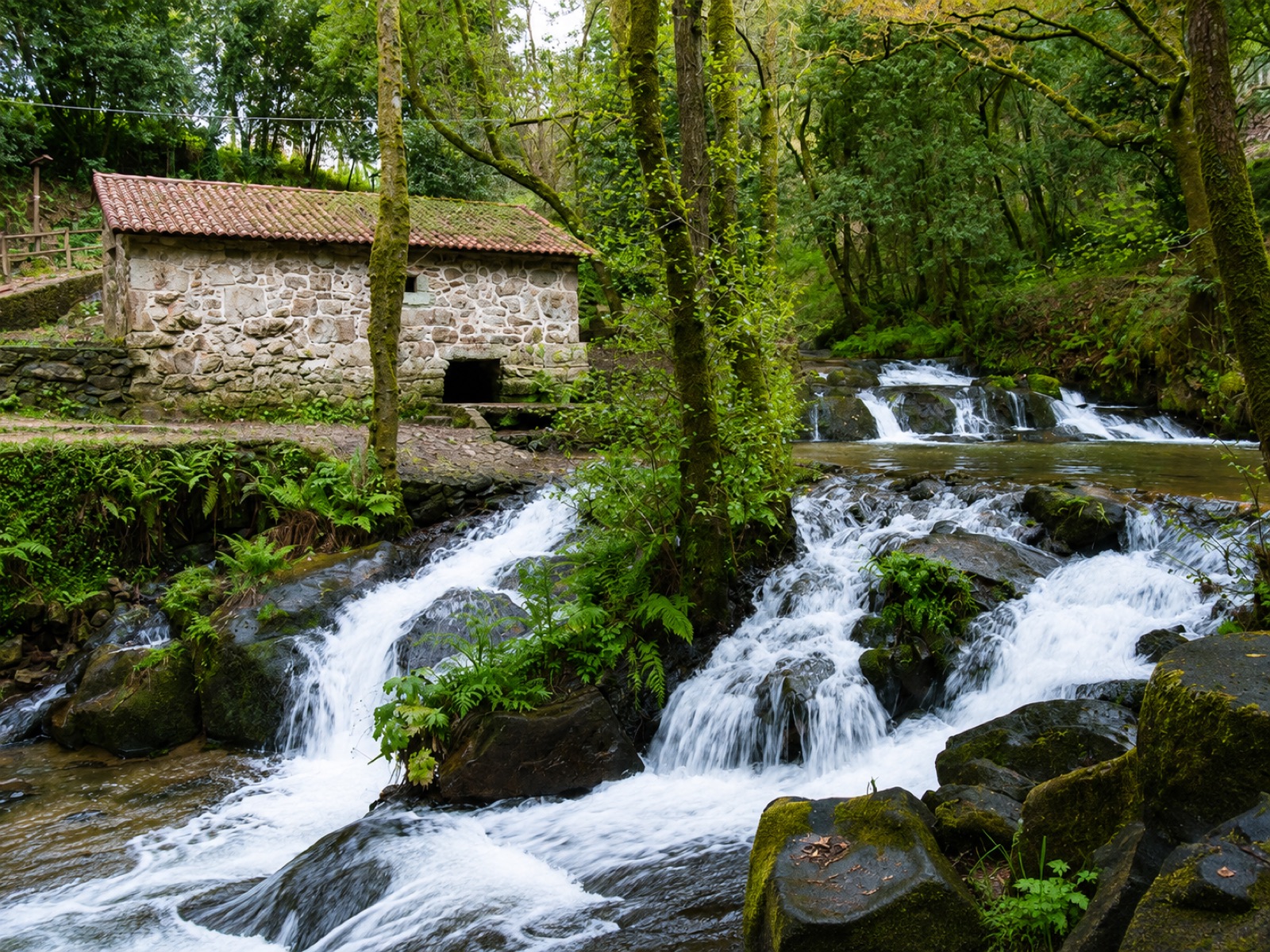 Mill and waterfall on the Armenteira river, Ruta da Pedra e da Auga